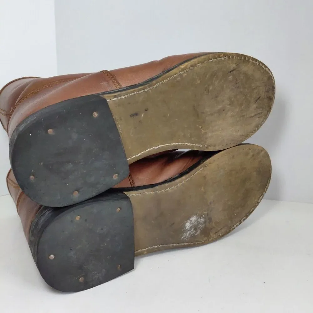 VTG Wrangler Hero Brown Leather Lace-up Western Boots Mens Size 9.5